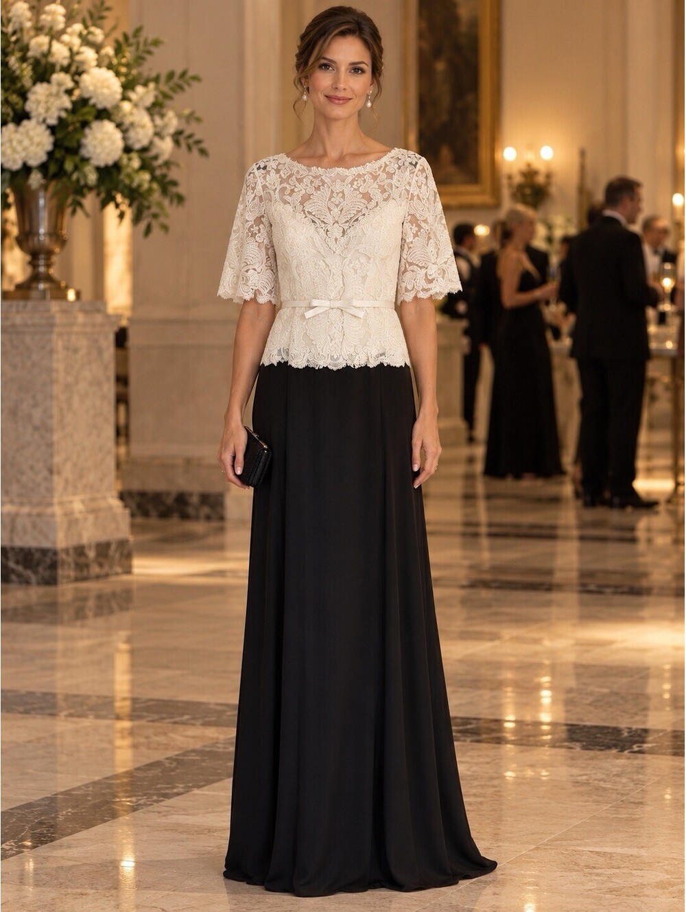 Tadashi Shoji NWT Black White Lace Formal Long Straight Cut Dress Size 16